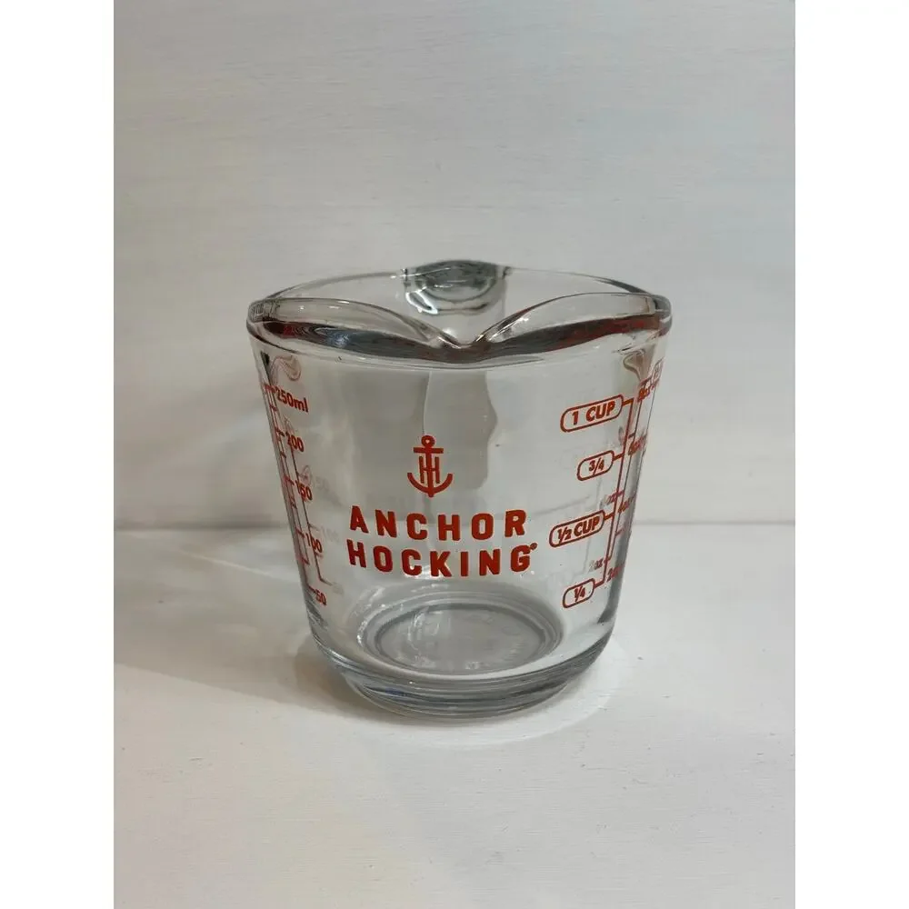Vintage Set of 2 Anchor Hocking Glass Measuring Cups 1 and 2 Cups
